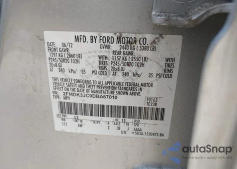 2013 Ford Edge Sel from USA, damaged, VIN 2FMDK3JC9DBA67010